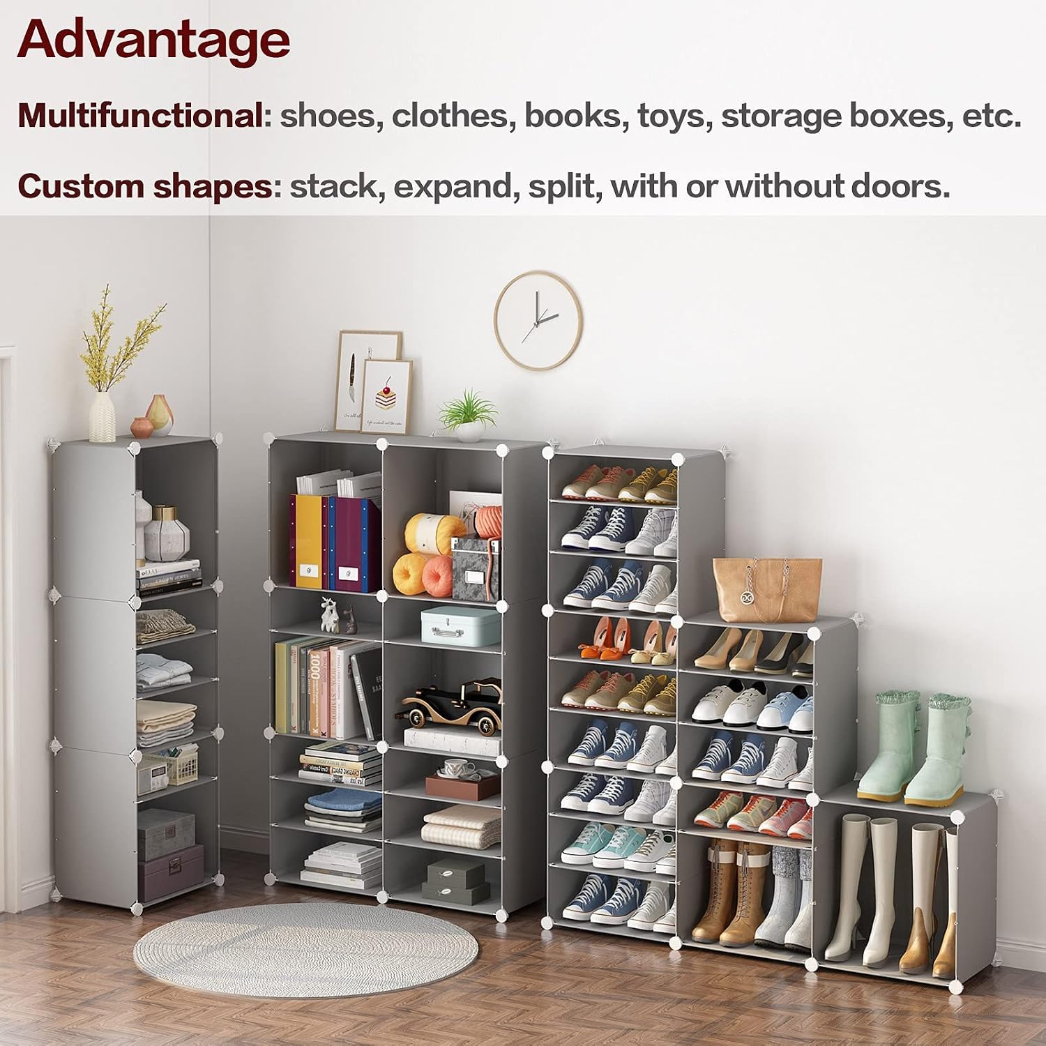 Aeitc Shoe Organizer Storage Cabinet Narrow Standing Stackable Space Saver Shoe Rack ,36 Pairs, Grey