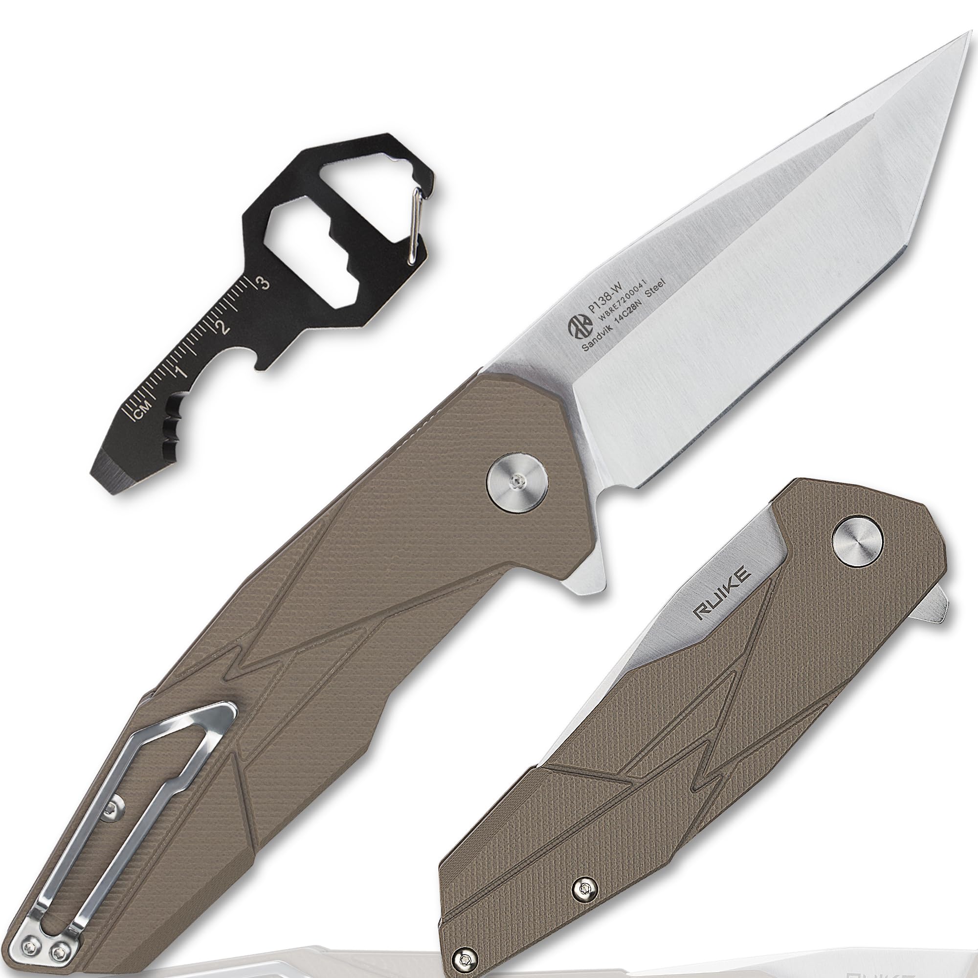 Heavy Tactical Folding Pocket Knife for men,14C28N Stainless Steel Blade,G10 Handle,Liner Lock,EDC Camping Knives Belt Clip, Carry,Bushcrafting Hunting Microtech Elemental Fishing Hiking Outdoor,Father Dad Gifts Multi-tool Ruike 138