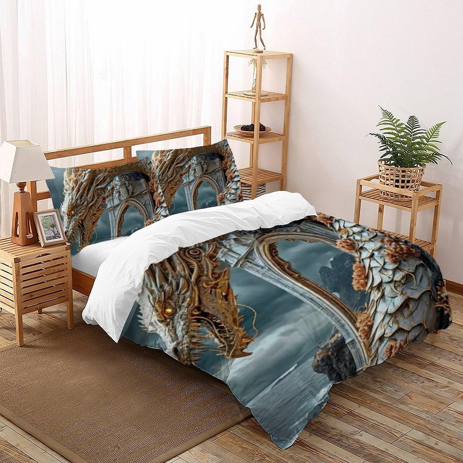 Housse de couette double Le Dragon d'or en microfibre premium 3D