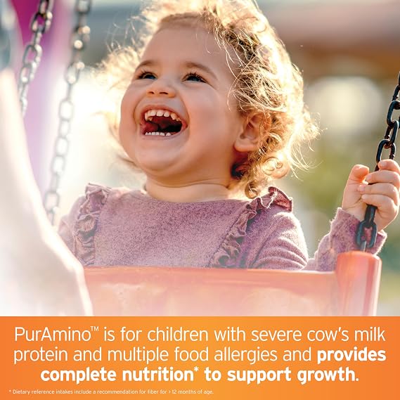 PurAmino Junior Vanilla, Hypoallergenic Amino Acid based Powder for Severe Food Allergies and GI conditions, Nutritionally Complete for Ages 1 and older, 14.1oz can , Pack of 4