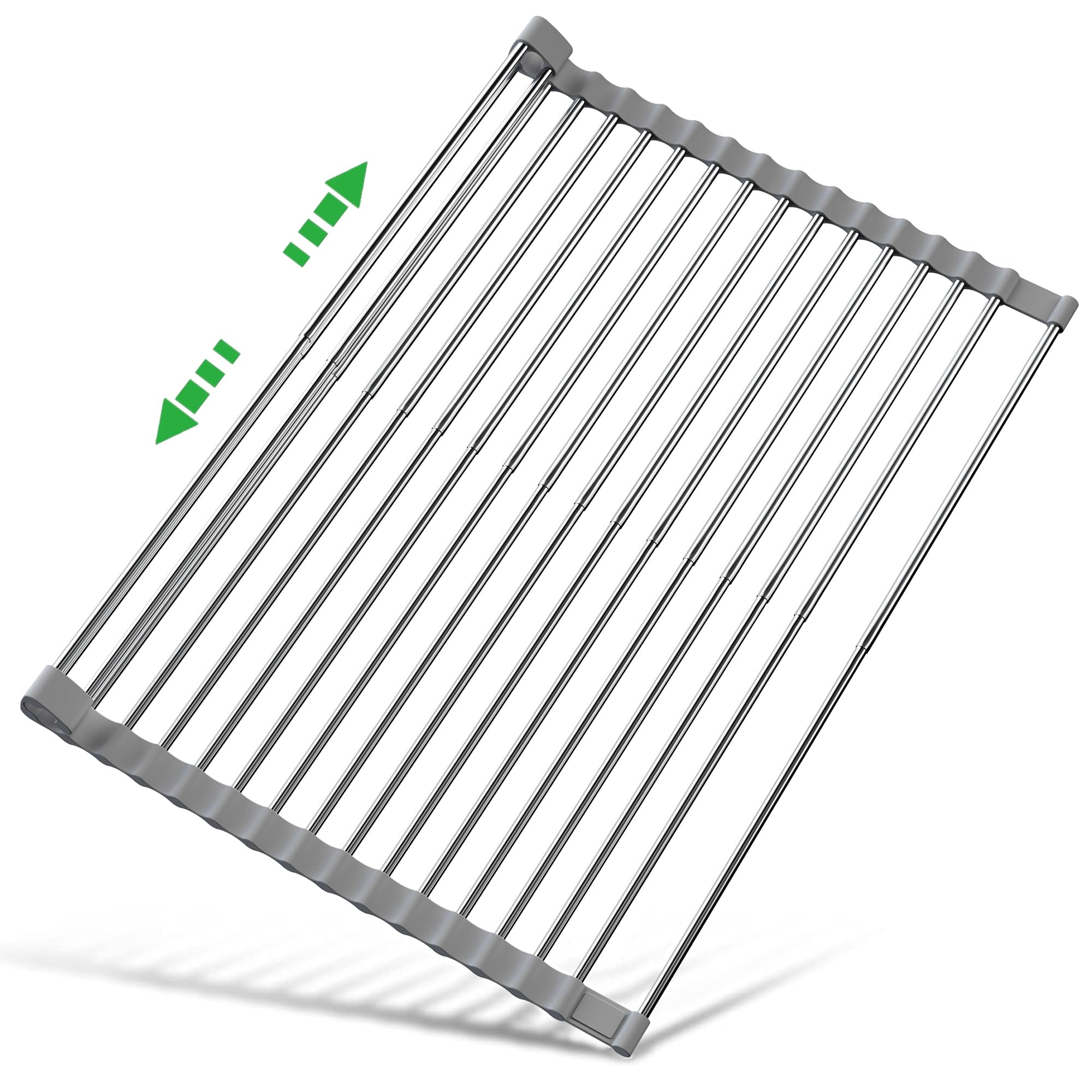 Escurridor Grande de Platos, Extensible (60.2 cm-33.0 cm) Enrollable sobre el Fregadero, Acero Inoxidable 304 Grueso, Organizador Multiusos, escurridor Plegable