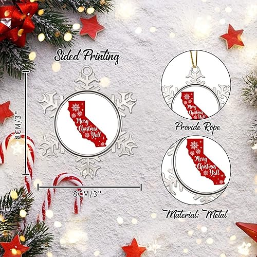 Miniatura 2 de Patriotic American State Christmas Tree Hanging Ornament California Christmas Decorations for Tree Merry Christmas YAll Metal Snowflake Christmas