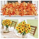 AmyHomie 2 Bunches Artificial Sunflower Bouquets and 16 Bundles Orange Fall Artificial Flowers for Outdoor Fall Decor