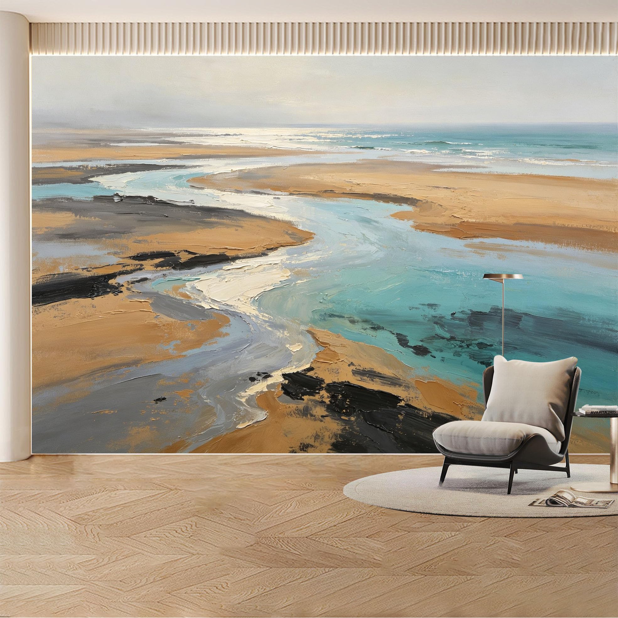 Custom Wall Mural Wallpaper Ocean Beach Abstract Landscape Modern Large Wall Art Minimalist Misty Removable SelfAdhesive Large Photo for Living Room， Bedroom， Office