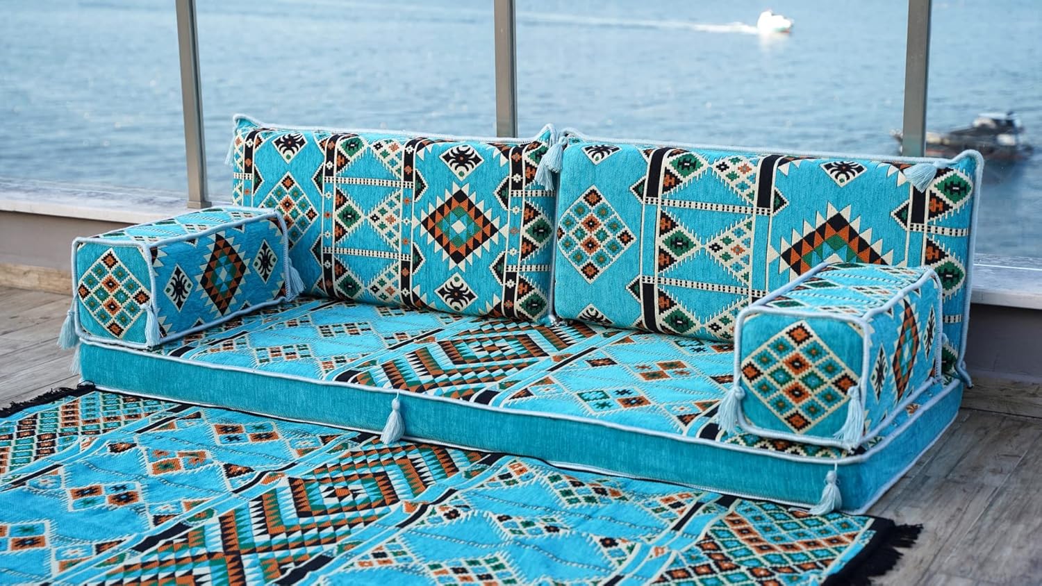 arabicsofa Oriental Floor Seating for Guest Room – Turquoise Low Seating Majlis Sofa