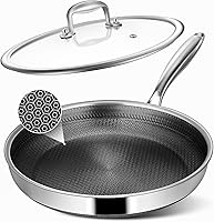 Vocvee 12-Inch Hybrid Nonstick Stainless Steel Frying Pan with Lid - PFOA-Free, Oven-Safe to 500°F, All Cooktops Compatible