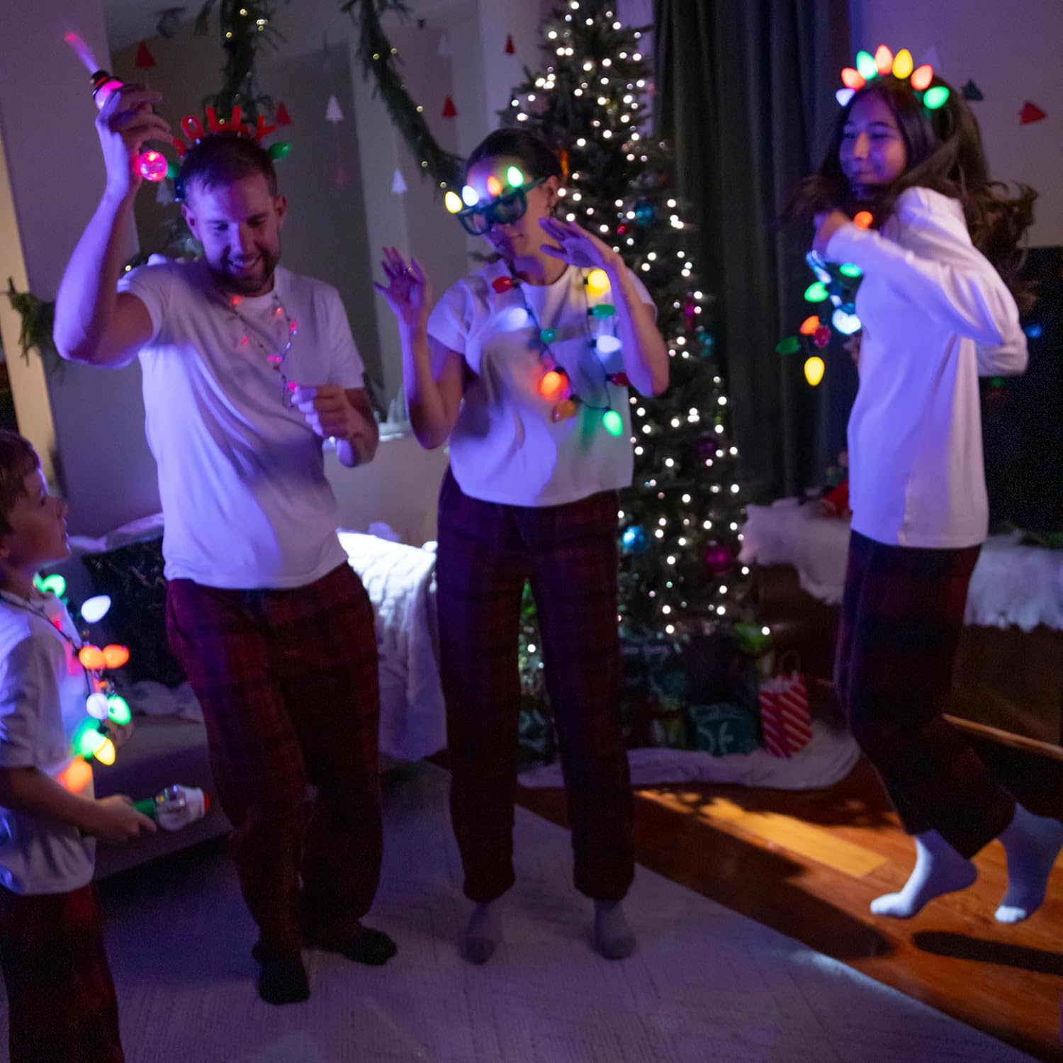 Light Up Christmas Necklace & Headband Set (4pc) – LED Bulb Necklaces & Holiday Headbands, 3 Light Modes, Xmas Party Favor, Stocking Stuffer, Secret Santa, Ugly Sweater Accessory - Image 6