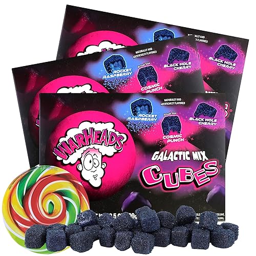Warheads Galactic Mix Cubes - Cajas de teatro, sabor surtido de caramelos ácidos, 3.5 onzas (paquete de 3)
