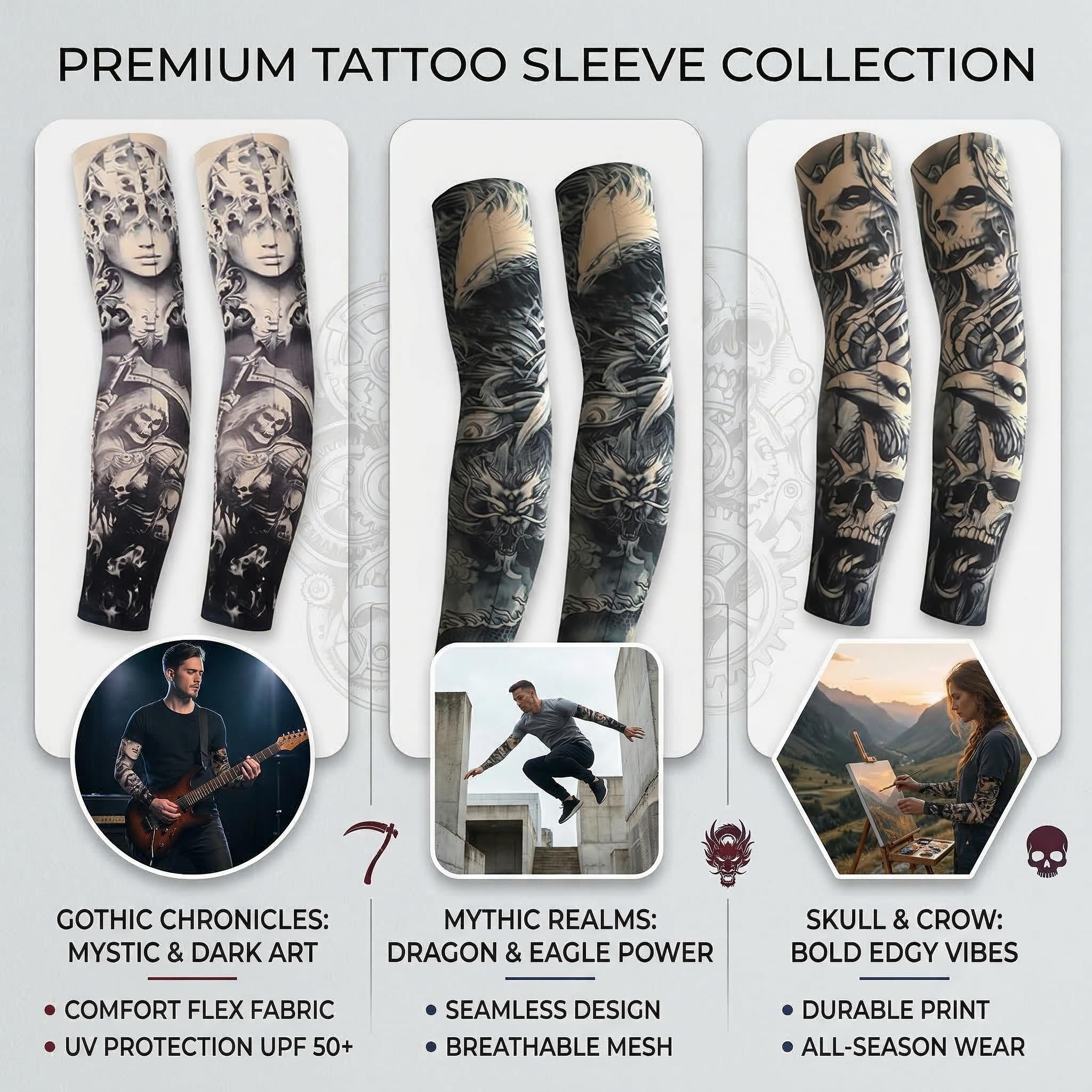 6 Stk Fake Tattoo,Männer Set,Tatoo ärmel Herren,Arm Sleeve Kinder Outdoor Tattoos Schutz,Gefälschte Sonnencreme Armlinge,Armstrumpf Strumpf Temporäre Tätowierung für Kostüm Karneval Fasching Party