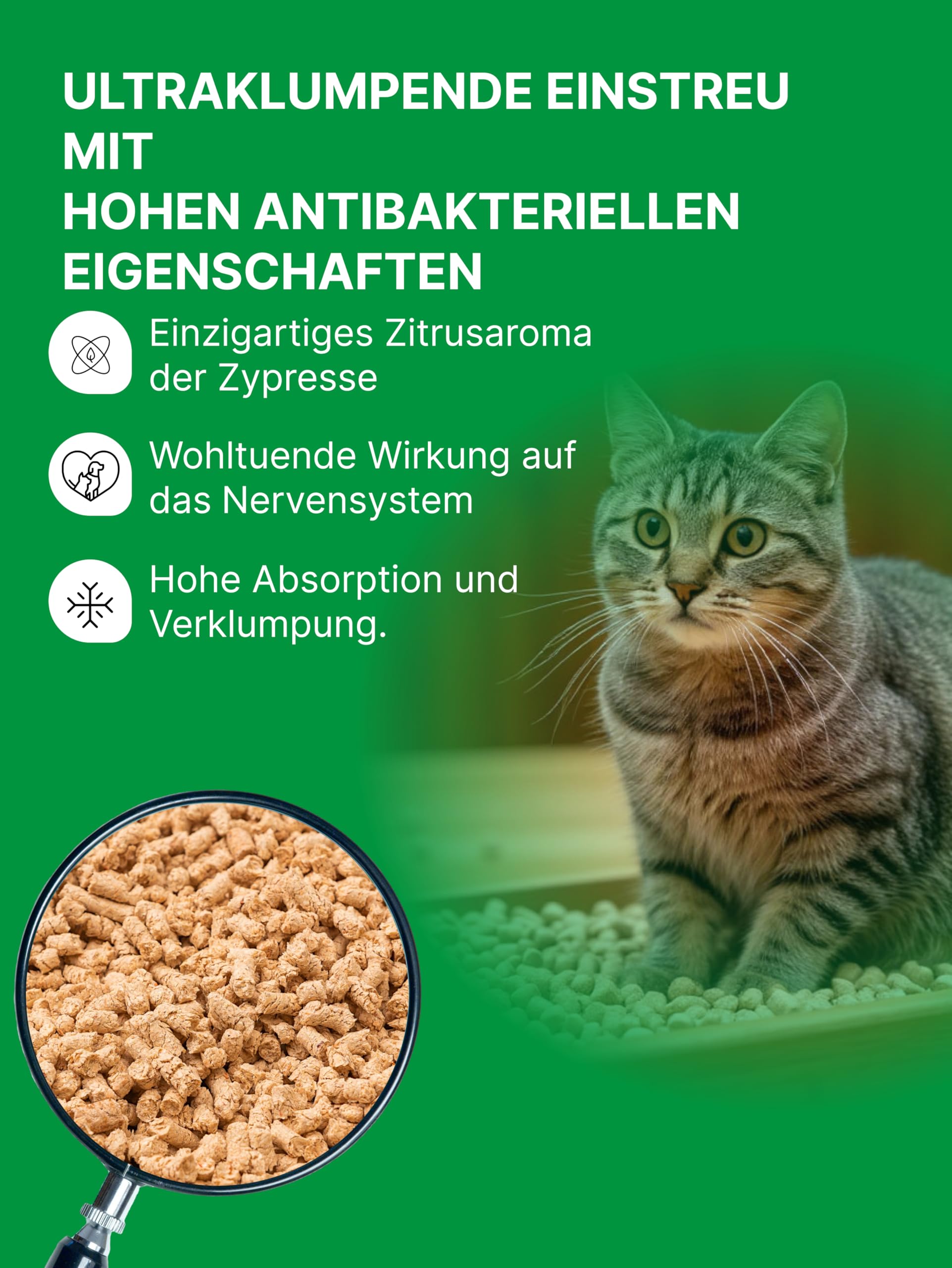 Klumpstreu | 100% Pflanzliche Katzenstreu Staubfrei | Katzenstreu Pellets mit Maximaler Saugfähigkeit | Holzstreu Zypresse (Bergwaldduft) | (4x7L)