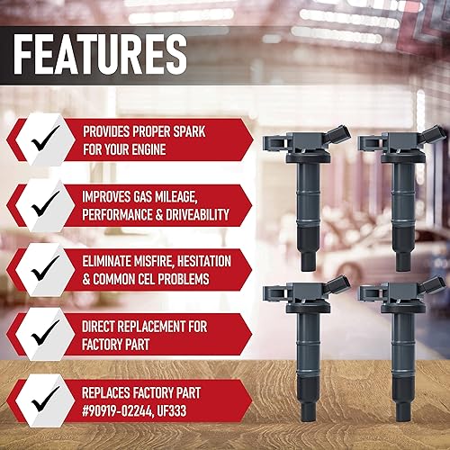 Miniatura 2 de Paquete de 4 bobinas de encendido, compatibles con vehículos Toyota, Scion y Lexus - Camry, Corolla, Solara, tC, xB, HS250h y más modelos de 2.0L,