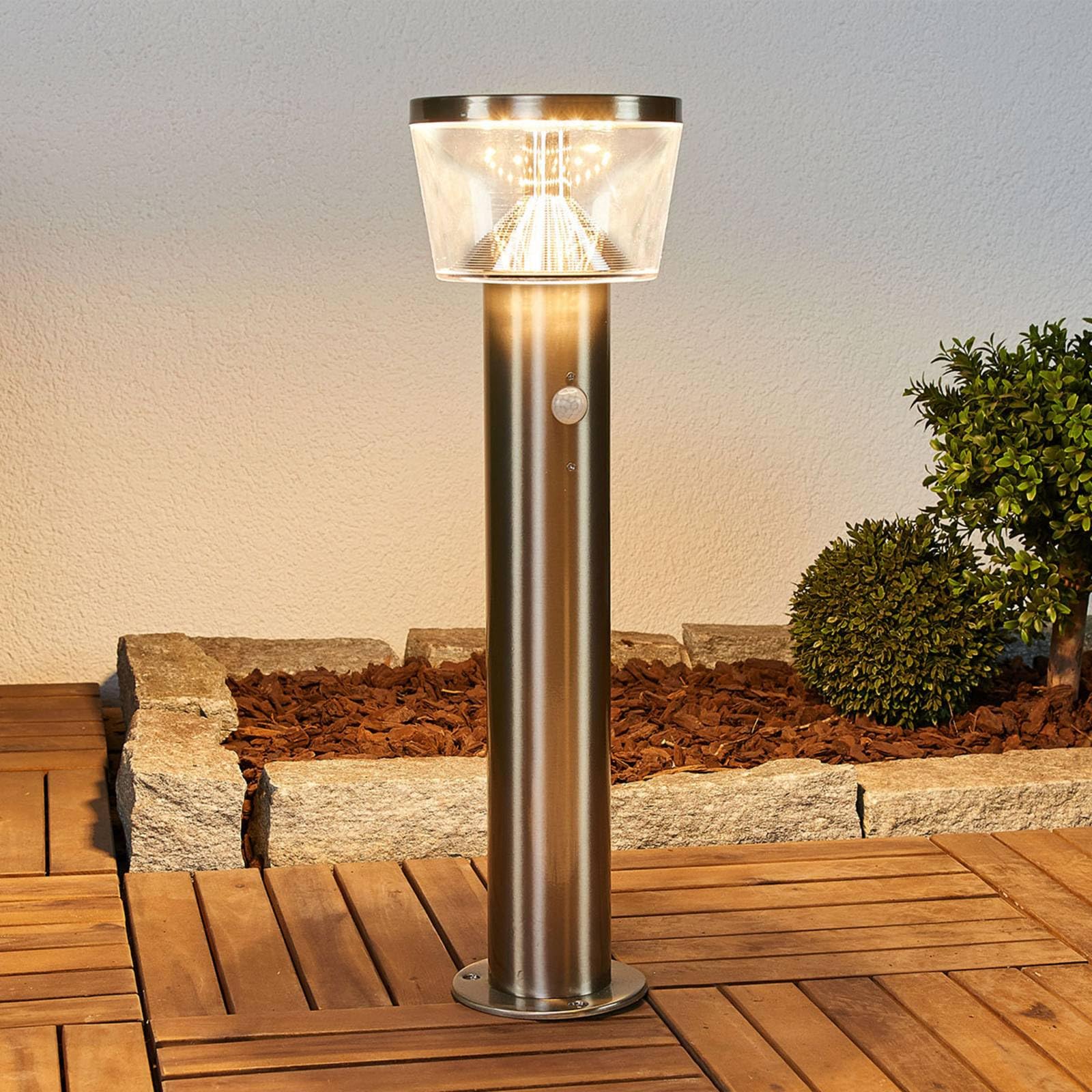 Lindby LED Solarleuchten Antje mit Bewegungsmelder (spritzwassergeschützt (Modern) in Alu aus Edelstahl (1 flammig,) - Solarlampe Solarleuchte Garten