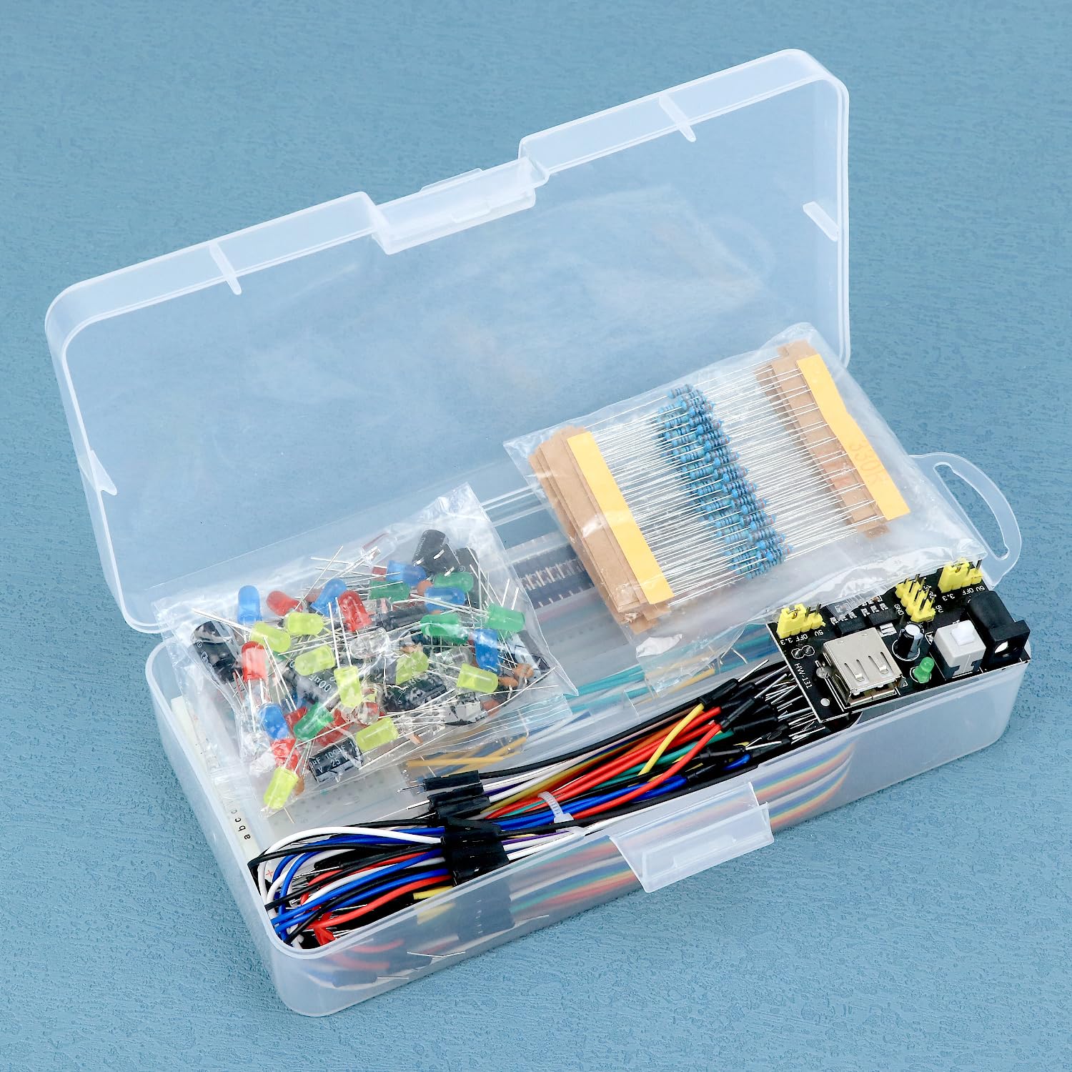 QWORK® 420 Pezzi 37 Valori Componenti Elettronici Kit con Breadboard, Modulo di Alimentazione e Jumper, Compatibile con Arduino, STM32, Raspberry Pi