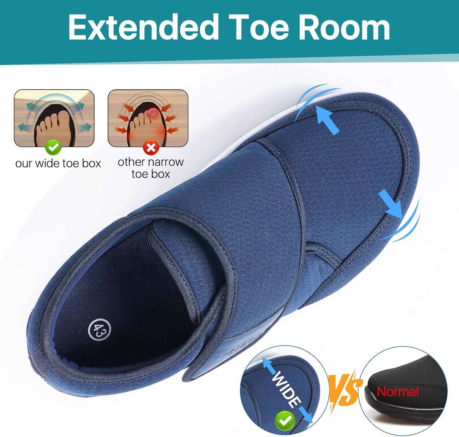 Diabetic Shoes for Men and Women,Adjustable Extra Wide Slip-on Walking Shoes with Arch Support Cushioning Therapeutic for Swollen,Orthopedic Foot Pain Relief, Neuropathy(Black) - Image 5