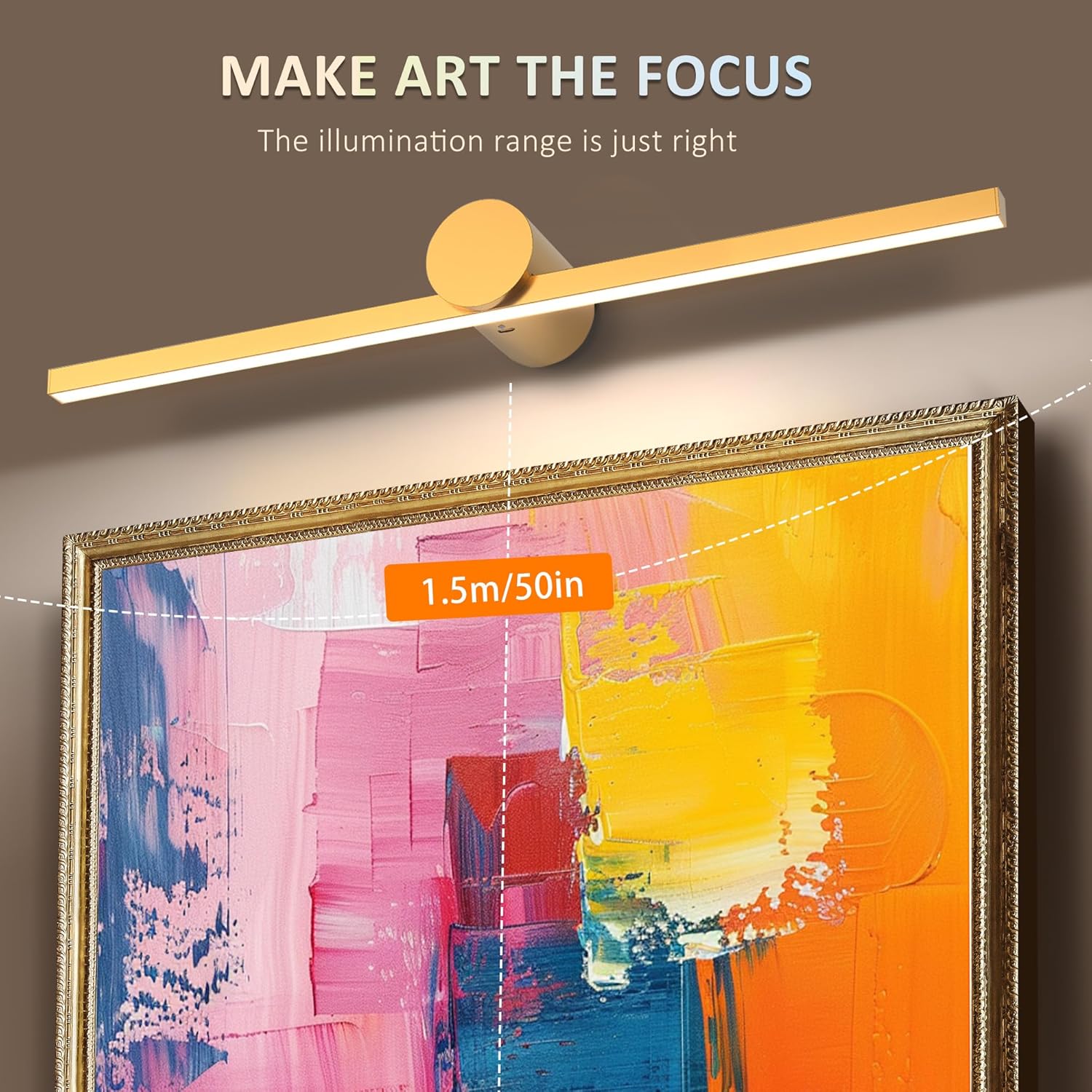 zitostory battery operated picture light for wall with remote,minimalism wireless dimmable art lights for paintings rechargeable gallery light artwork lighting for canvas, portrait (gold,23'' inch) gold 23 inch