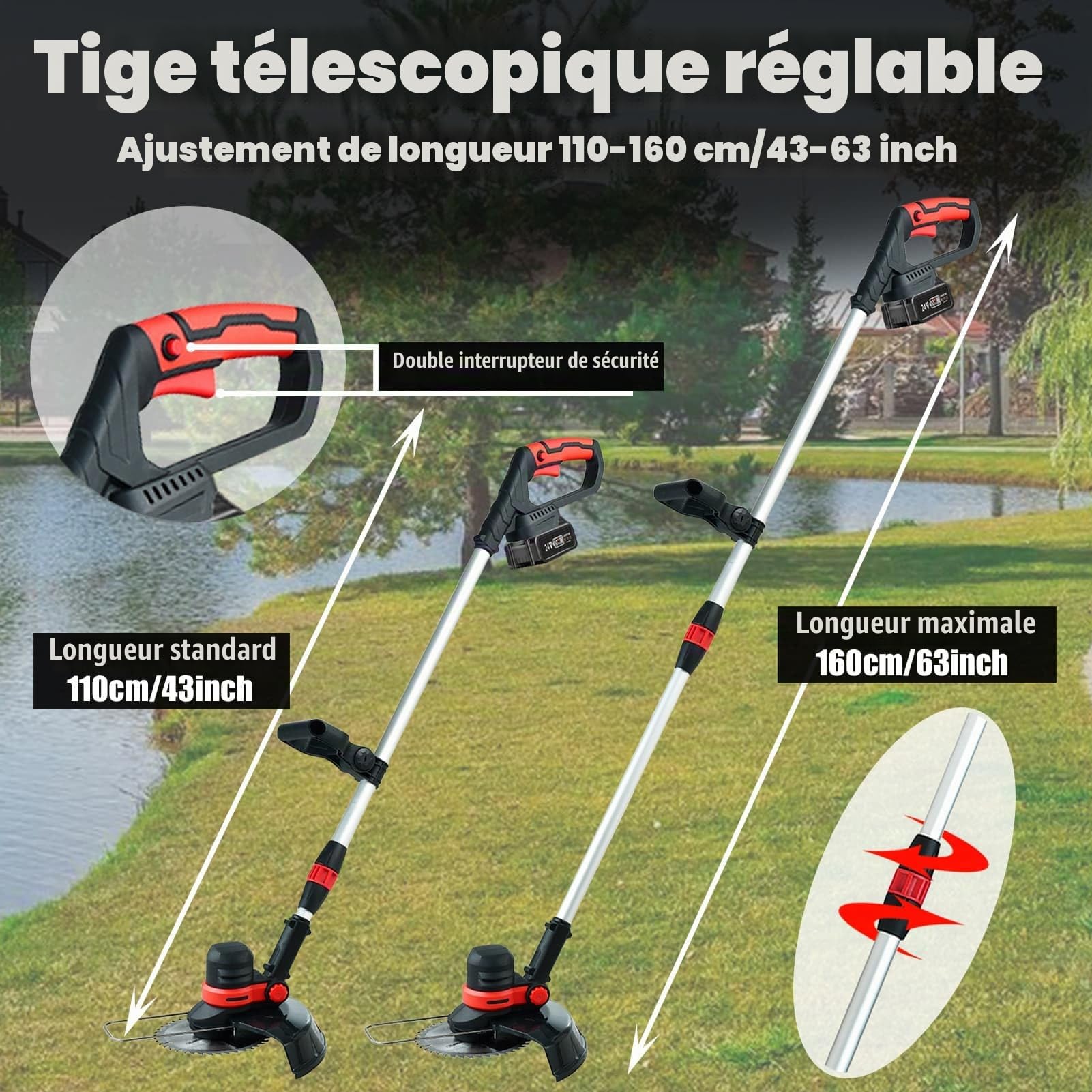 Coupe Bordure sans Fil avec Batterie, 4 en 1 Lame Coupe Bordure avec Batterie Lithium 4.0Ah x2, Bobine de Fil, Tete Brosse Debroussailleuse Electrique sans Fil(Brushless, 30cm Coupe)