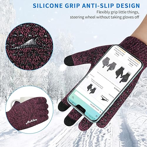 Miniatura 17 de Achiou Guantes de invierno para hombres y mujeres, guantes para pantalla táctil, gel de silicona antideslizante grueso mejorado, forro térmico