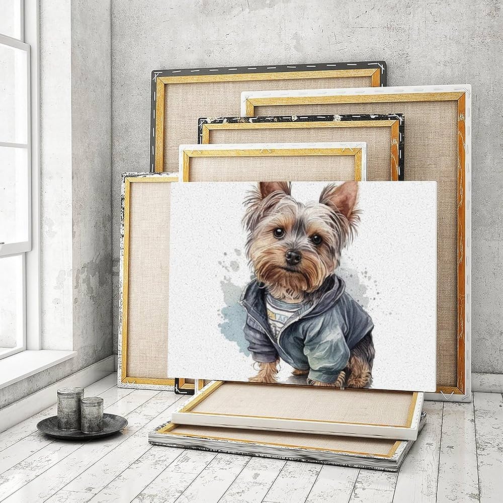 アクリル画 犬 ヨークシャテリア 絵画 Amazon | 青いジャケットのヨークシャー テリア 数字油絵 水彩