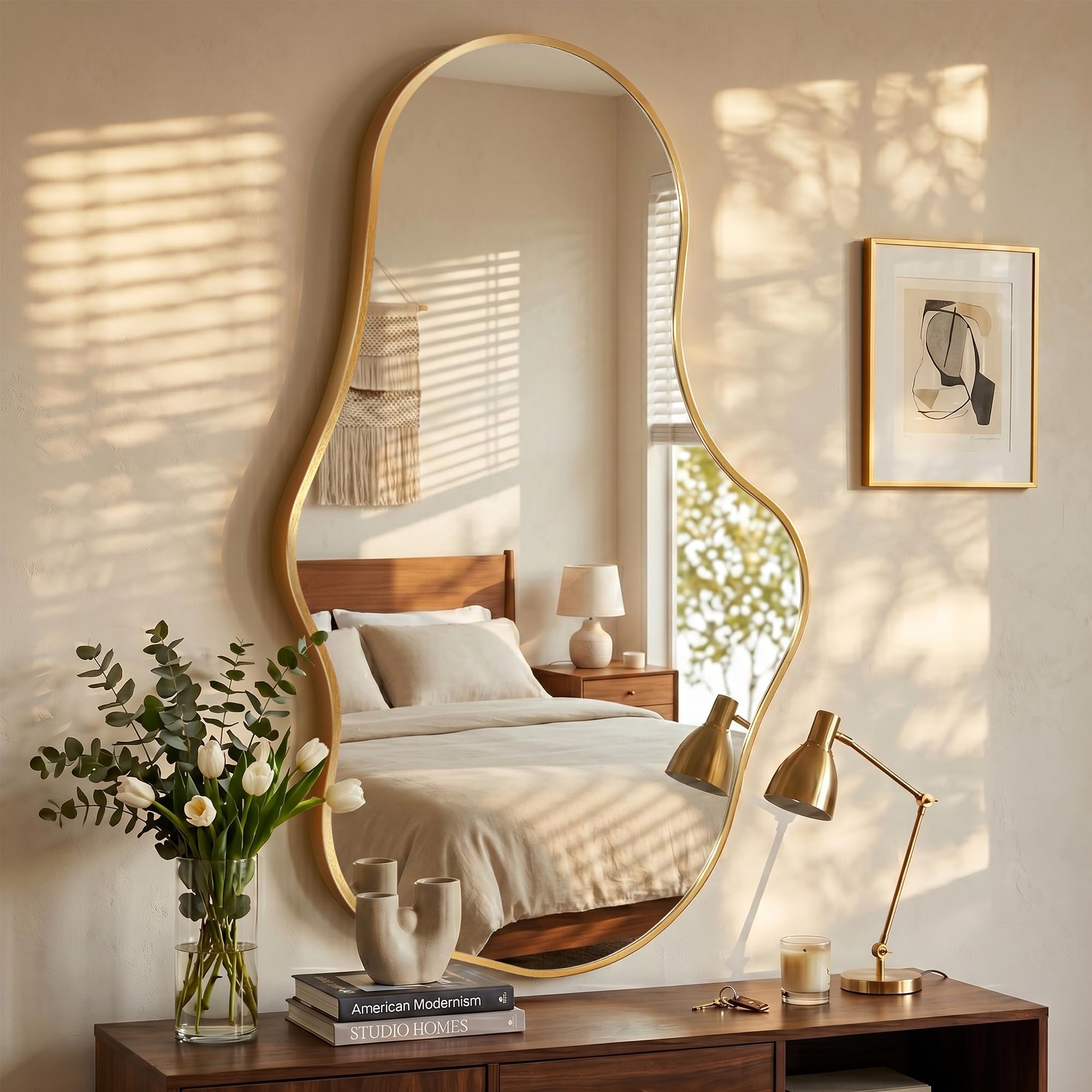 Specchio Da Parete Ondulato Irregolare, Specchio Astratto con Cornice In Lega Di Alluminio Qualità Aeronautica per Bagno, Camera Da Letto & Ingresso