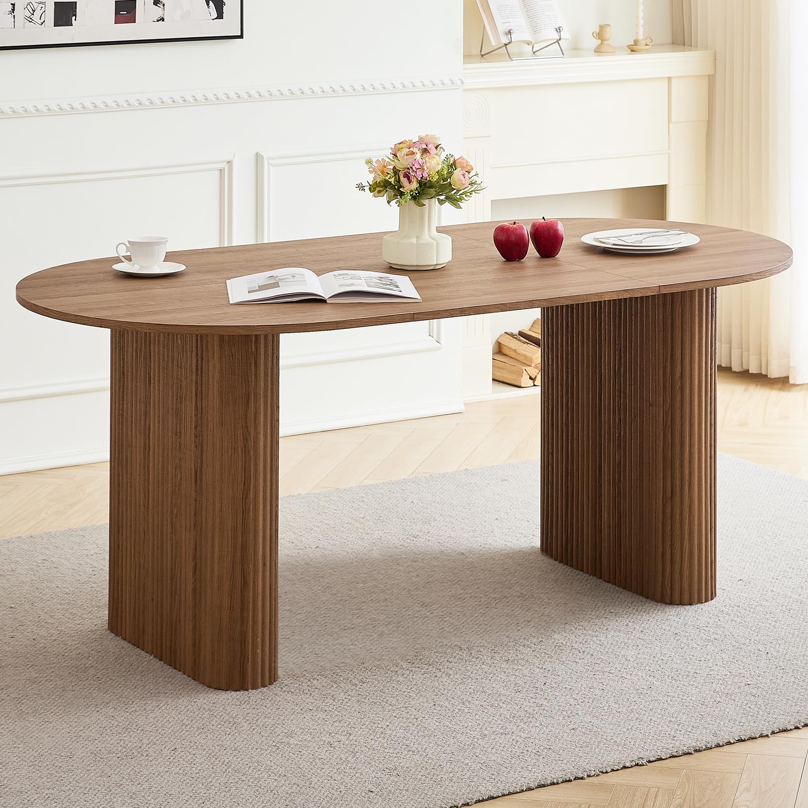 Ovaler Esstisch aus Holz, 180 cm Moderner Küchen-Esstisch, Großer MDF-Schreibtisch für 6–8 Personen (Dunkelbraun)