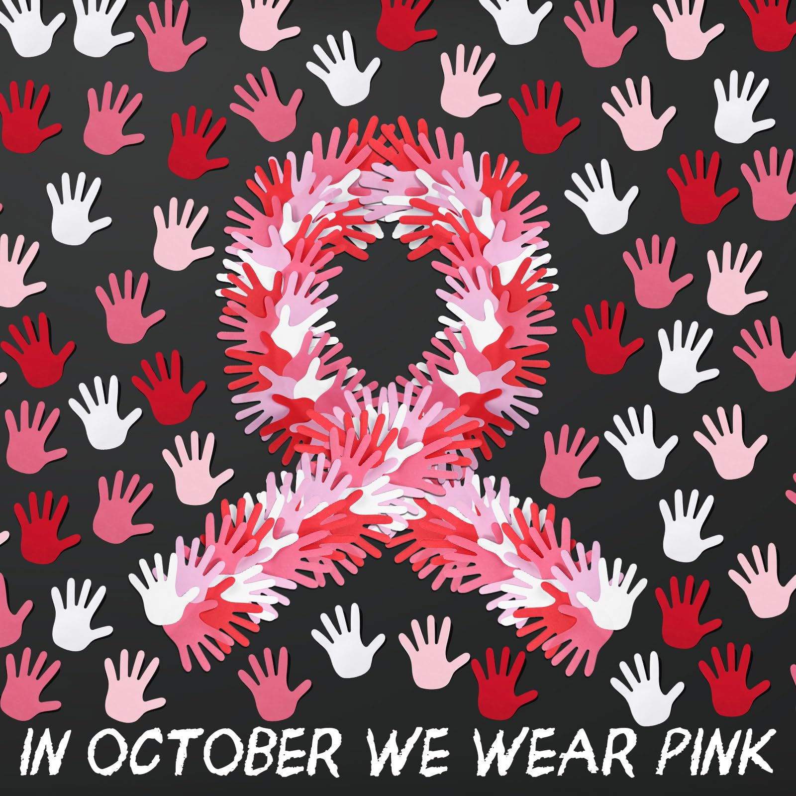 MotiMind 1000 Pcs Breast Cancer Awareness Bulletin Board Decorations Pink Red Hand Shaped Sticky Notes Bulk Breast Cancer Awareness Decor for Student