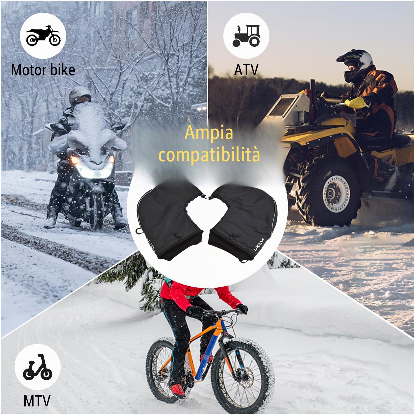 Lixada Guanti da manubrio in neoprene + impermeabili + WarmKeeper + Unisex, per manubrio moto MTB, MTB, scaldamani/coperture termiche per manubrio