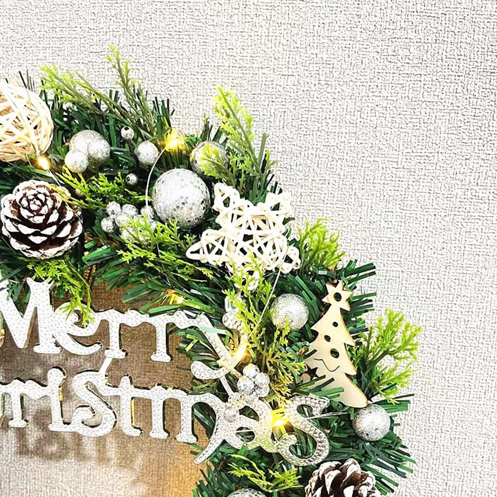 Coronas navideñas Artificiales con Luces, Corona navideña para Puerta de Entrada, Corona navideña Artificial Que Funciona con Pilas para decoración de Pared navideña para
