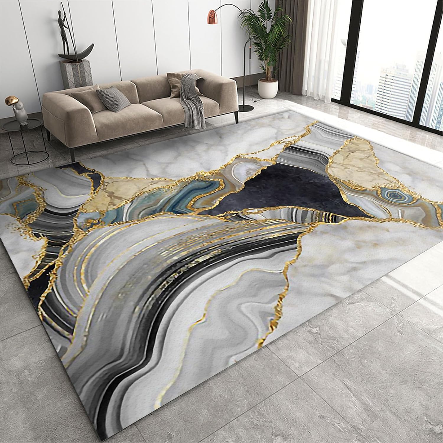 Tapis de zone aspect marbre texturé 3D tapis d'art abstrait haut de gamme
