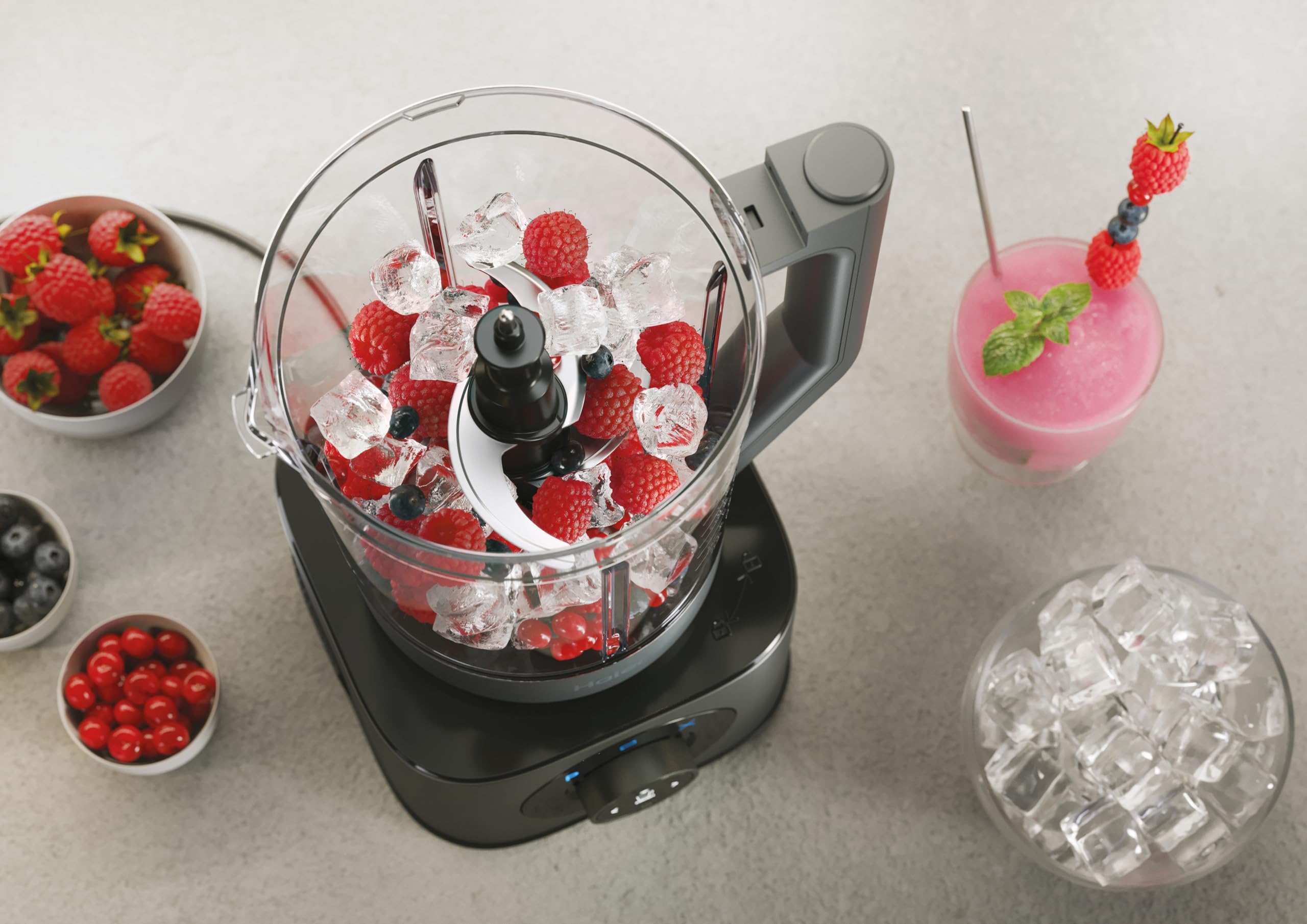 Haier HBL7W5 011 Robot de cocina Series 7, 6 programas: Picar, Licuar, Triturar hielo, Crema, Amasar y Prelavado, 10 velocidades, Incluye Jarra, Bol picador, y Vaso portátil,1200W, Gris
