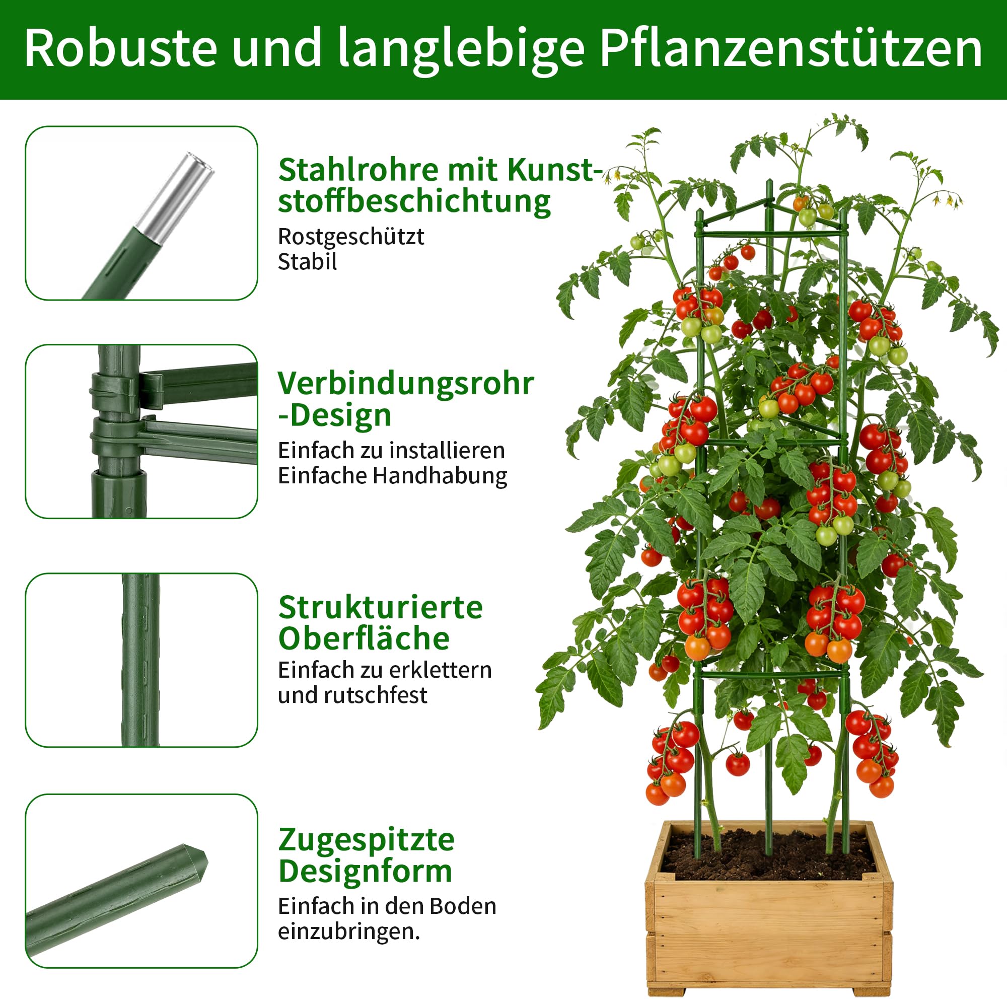 4 set Pali per Pomodori: LUMYCE 130CM Sostegni per Pomodori - Traliccio per Pomodori Peonie Vite Piante Rampicanti