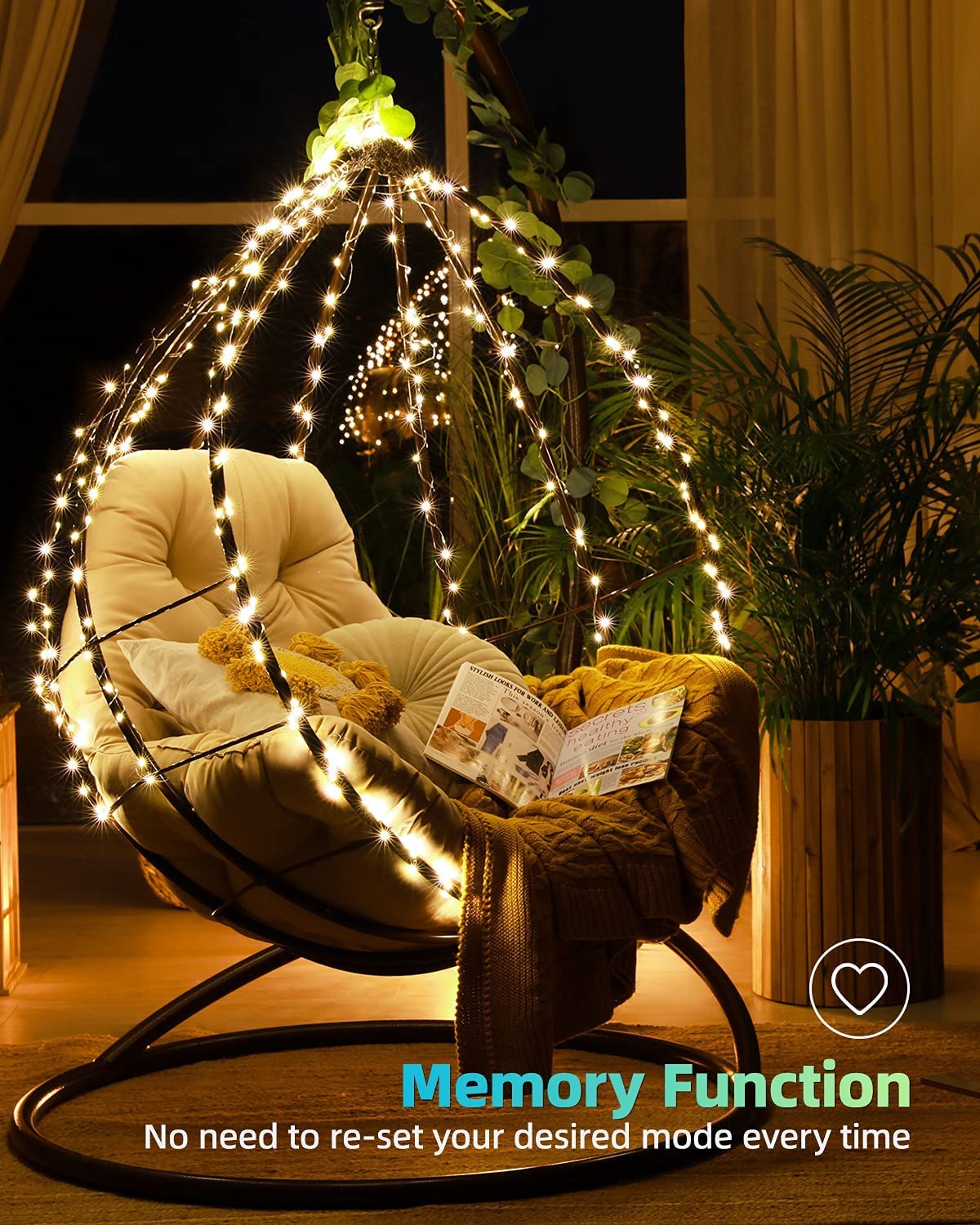 Luci solari per esterni, 300 LED, a energia solare, con 8 modalità di illuminazione, impermeabile, filo di rame, luci decorative per patio, cortile, albero di Natale, festa di nozze (bianco caldo