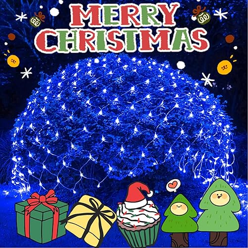 Miniatura 1 de JMEXSUSS 200 luces LED azules de red de Navidad, 9.8 pies x 6.6 pies, luces de arbusto de Navidad conectables con control remoto, 8 modos de