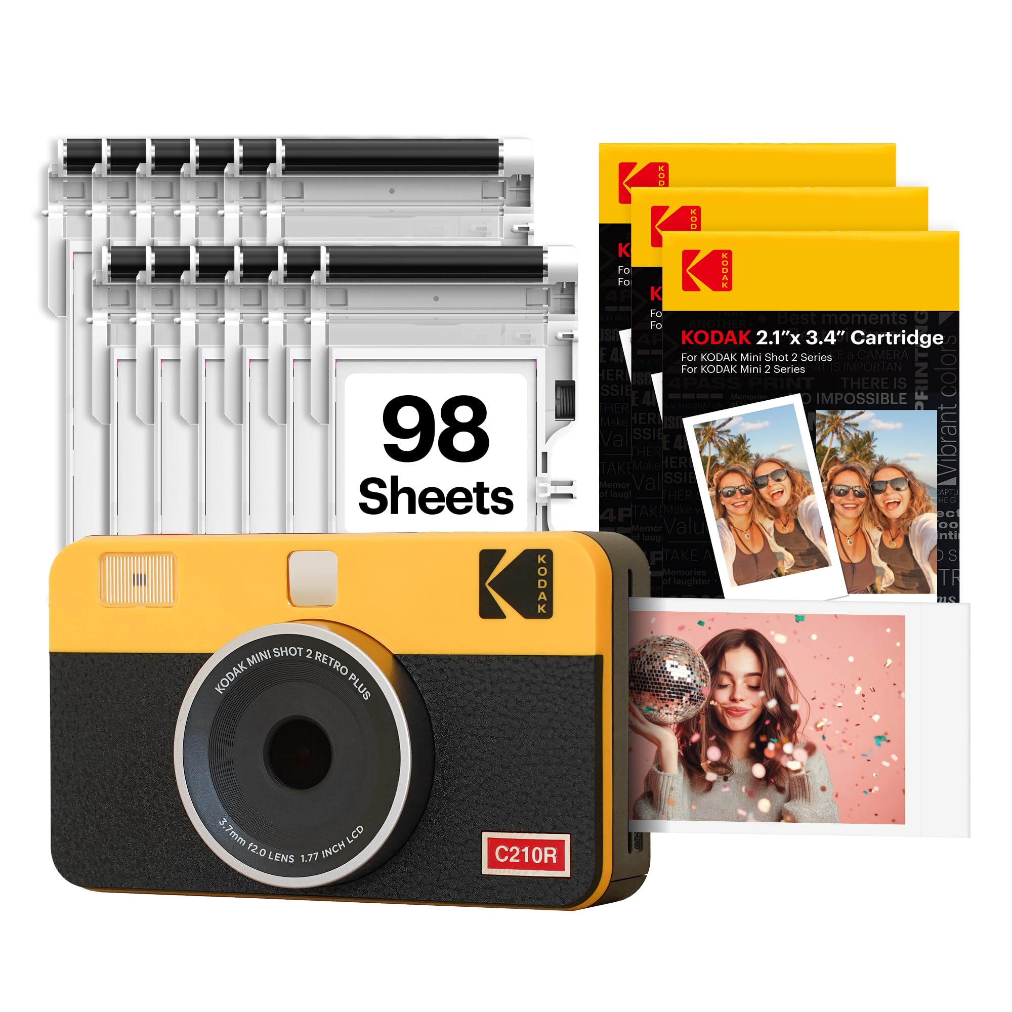 KODAK Mini Shot 2 Retro 5,3 x 8,6 cm Sofortbild-Digitalkamera & Fotodrucker, 98 Blatt, 2-in-1 Tragbare Kamera mit Druckfunktion, Bluetooth Smartphone Drucker für iPhone & Android, 4PASS Farbsublimatio