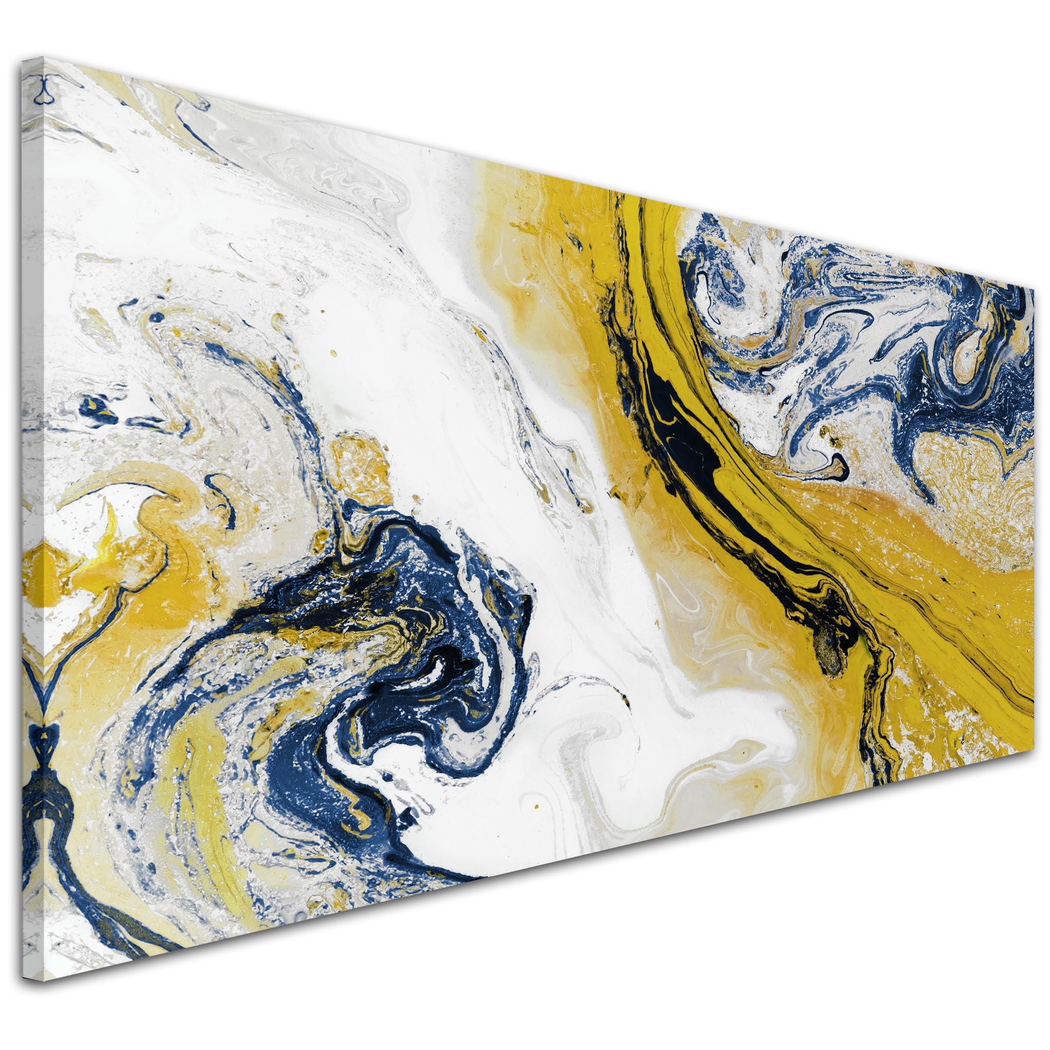 Wallfillers Mustard Yellow and Blue Swirl Living Room Canvas Wall Art Accessories - Abstract - 1469-118x49cm