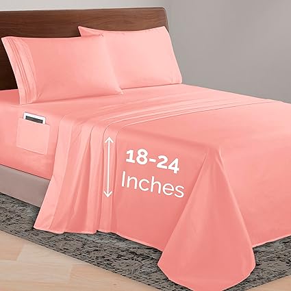 Elegant Comfort Luxurious 1500 Premium Hotel Quality Microfiber 4-Piece Sheet Set, 18-24 Inches Deep - Extra Deep Pocket Sheets - Ultra Soft 4PC Deep Pocket Sheets, King, Dusty Rose