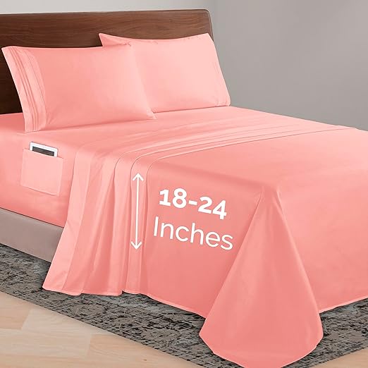 Elegant Comfort Luxurious 1500 Premium Hotel Quality Microfiber 4-Piece Sheet Set, 18-24 Inches Deep - Extra Deep Pocket Sheets - Ultra Soft 4PC Deep Pocket Sheets, King, Dusty Rose