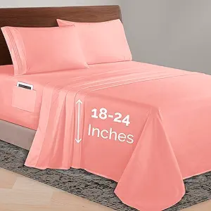 Elegant Comfort Luxurious 1500 Premium Hotel Quality Microfiber 4-Piece Sheet Set, 18-24 Inches Deep - Extra Deep Pocket Sheets - Ultra Soft 4PC Deep Pocket Sheets, Twin/Twin XL, Dusty Rose