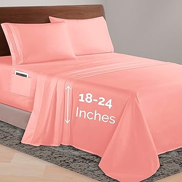 Elegant Comfort Luxurious 1500 Premium Hotel Quality Microfiber 4-Piece Sheet Set, 18-24 Inches Deep - Extra Deep Pocket Sheets - Ultra Soft 4PC Deep Pocket Sheets, King, Dusty Rose