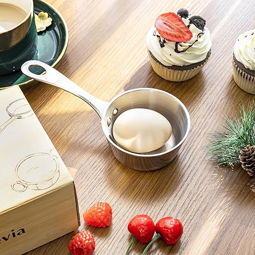 Miniatura 5 de Macevia Mini sartén, calentador de mantequilla de acero inoxidable de cobre, calentador de leche, mini olla para derretir mantequilla, pequeña olla