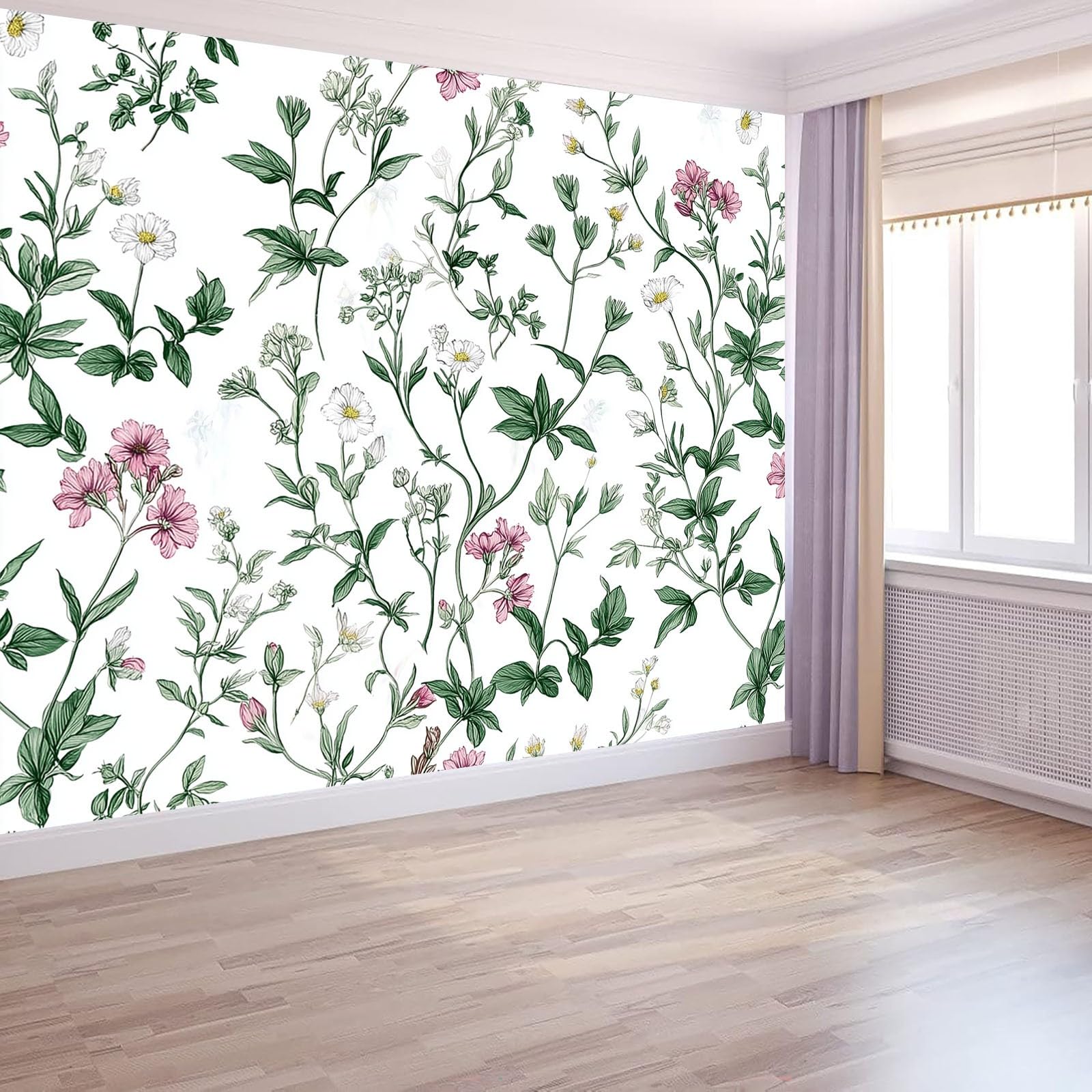Papeles pintados 300 x 210 cm, Acuarela Textura Flores Hojas Papel pintado tejido-no, decoración de pared fotografía moderna diseño murales Vistoso