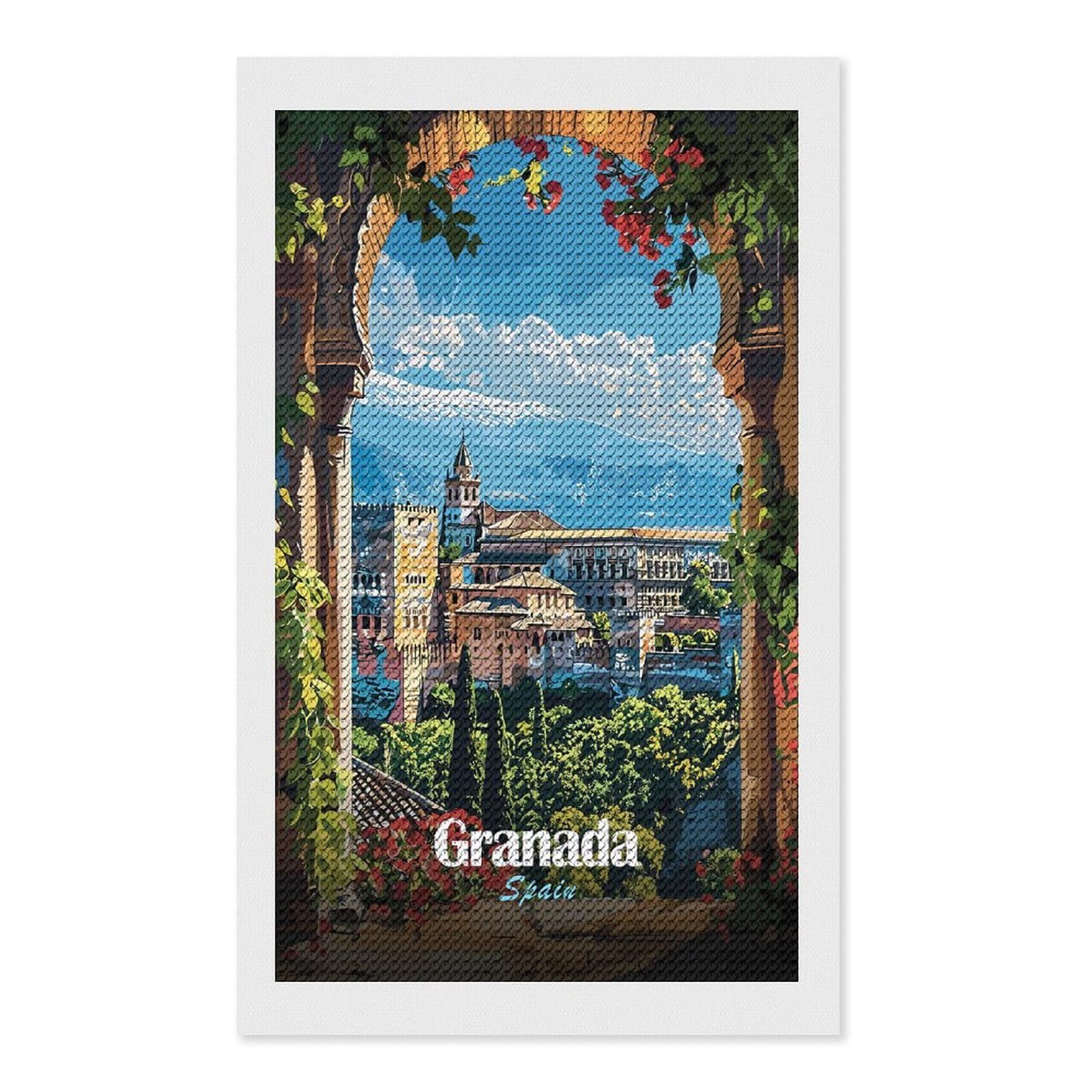 Junmoney Granada, Spain Cityscape Diamond Art Kit 12"x20", Relaxing DIY Hobby, Satisfying Creative Project, Living Room Decor, for Women
