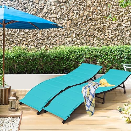 Miniatura 2 de COSTWAY 2PCS Patio Rattan plegable tumbona doble cara cojín turquesa
