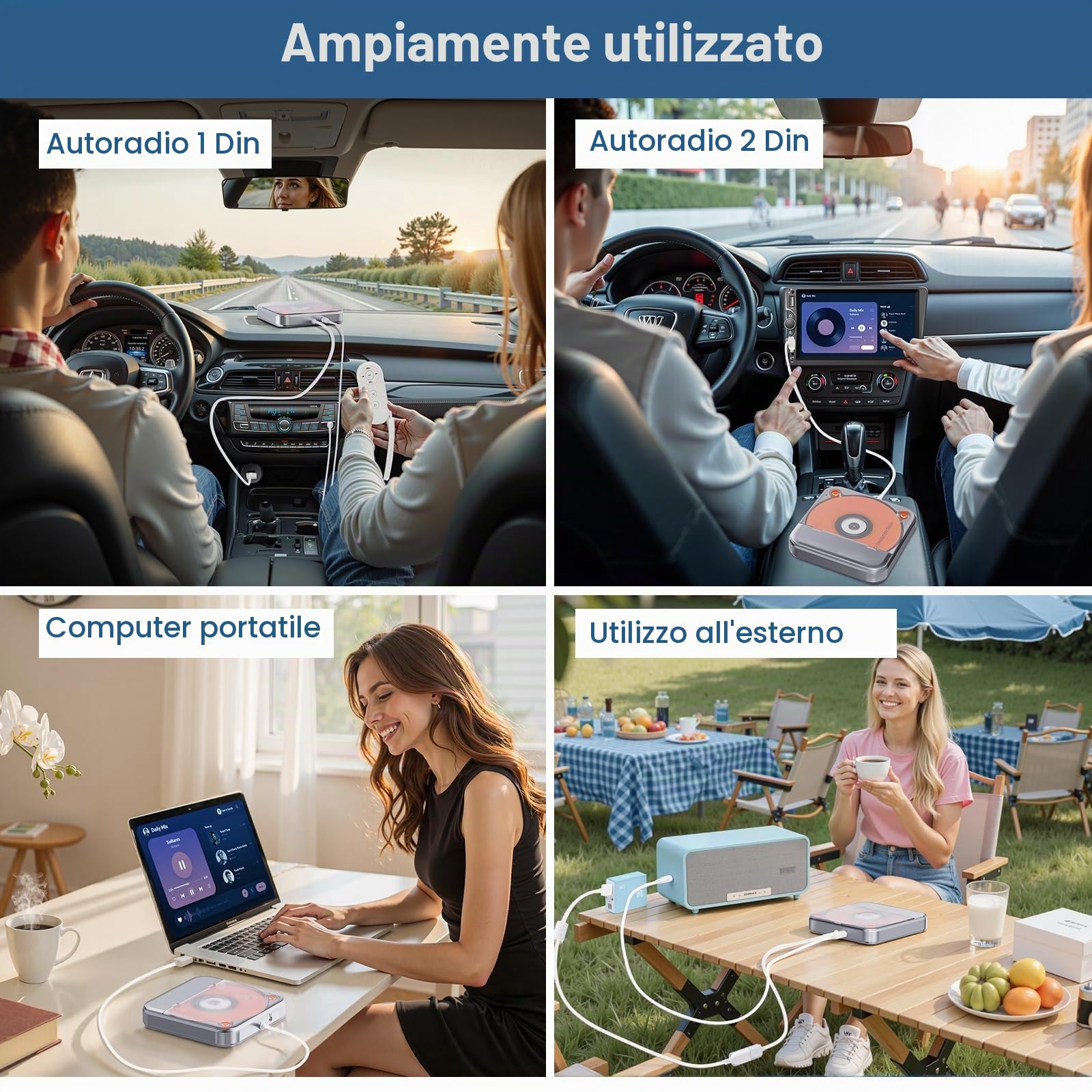 Lettore CD per Auto con Porta USB/AUX, Lettore CD Esterno CENXINY | Compatibile con Autoradio,Lettore Universale CD per Veicoli con AUX/Cavo di Estensione USB/Adattatore Conversione (da A a C)
