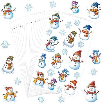 Censen 400 Pieces Snowman Snowflakes Stickers Bulk Small Winter Glitter Snowflake Mini Stickers for Winter Christmas Holiday Party Favor Gift Wrap Cards