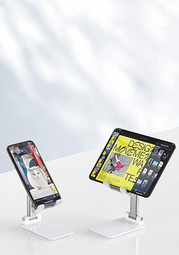 Miniatura 2 de Soportes ajustables para teléfono celular para escritorio, soporte plegable de aluminio para teléfono con base estable y puerto de carga para