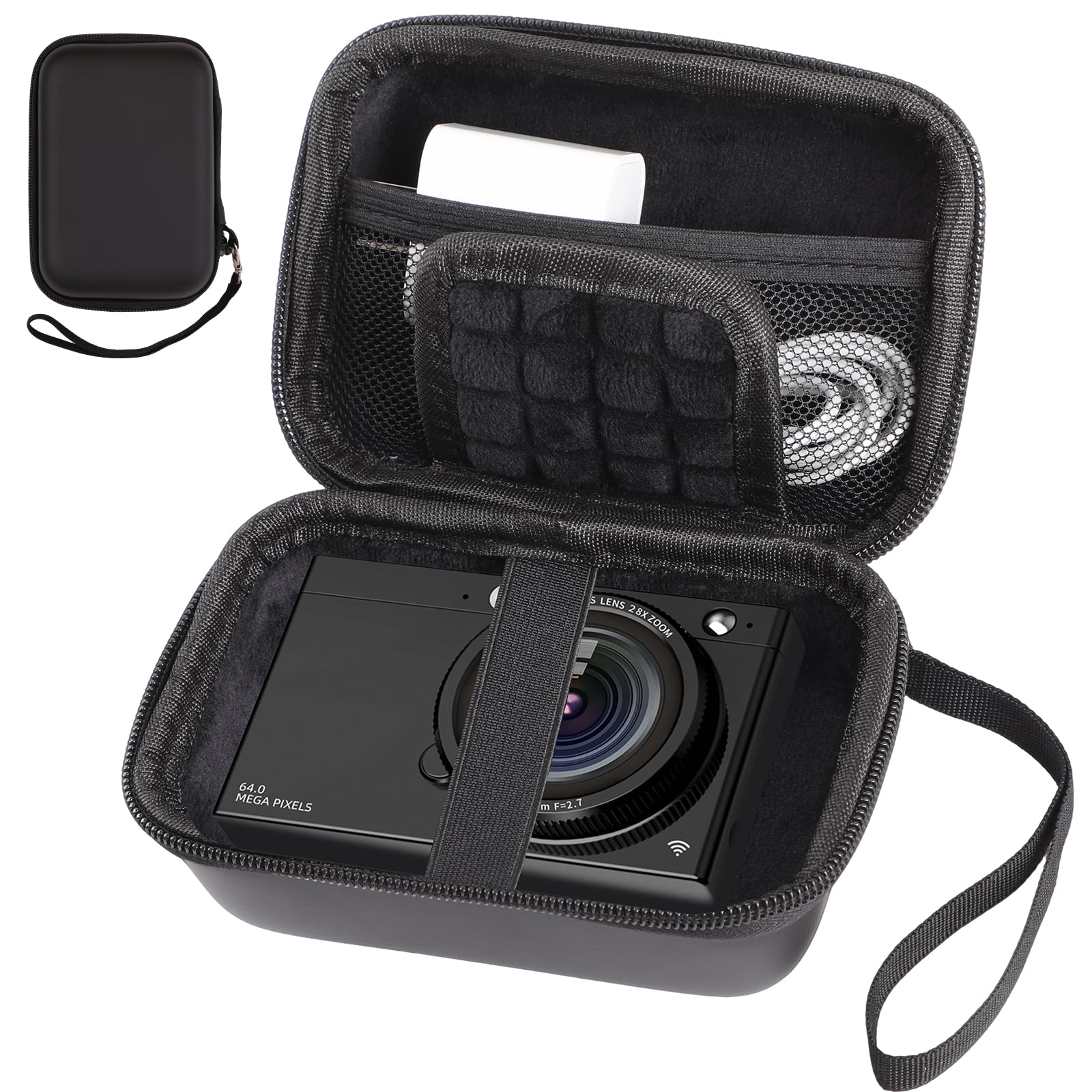 Wyngee Digital Camera Case Compatible with VAHOIALD FHD 1080P, Hard EVA Protective Carrying Case with Mesh Pocket & Wrist Strap compatible with Compact Cameras and Accessories Black