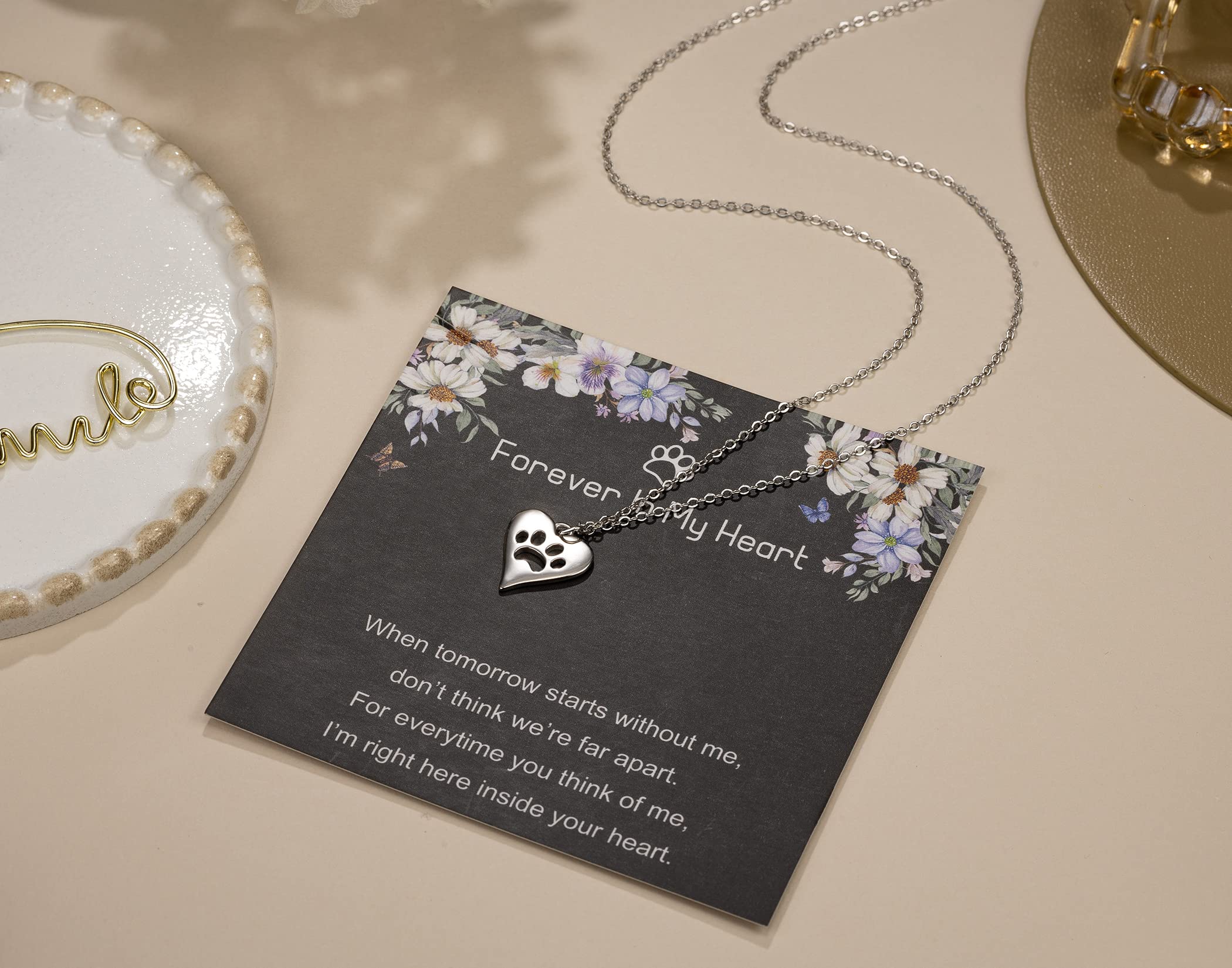 Collana con ciondolo a forma di cuore in argento Sterling 925 con stampa di zampe, per donne, per animali domestici, per cani o gatti, Medio, Argento sterling, Senza pietre preziose