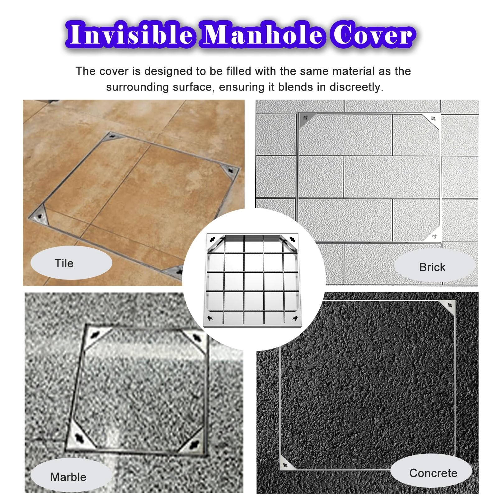 Coperchio per pozzetto 300x300 e Coperchio di ispezione per Veicoli fognari in Metallo Pesante, Design Personalizzato Disponibile, sportello di Accesso Esterno Incassato (33,5" x 33,5")