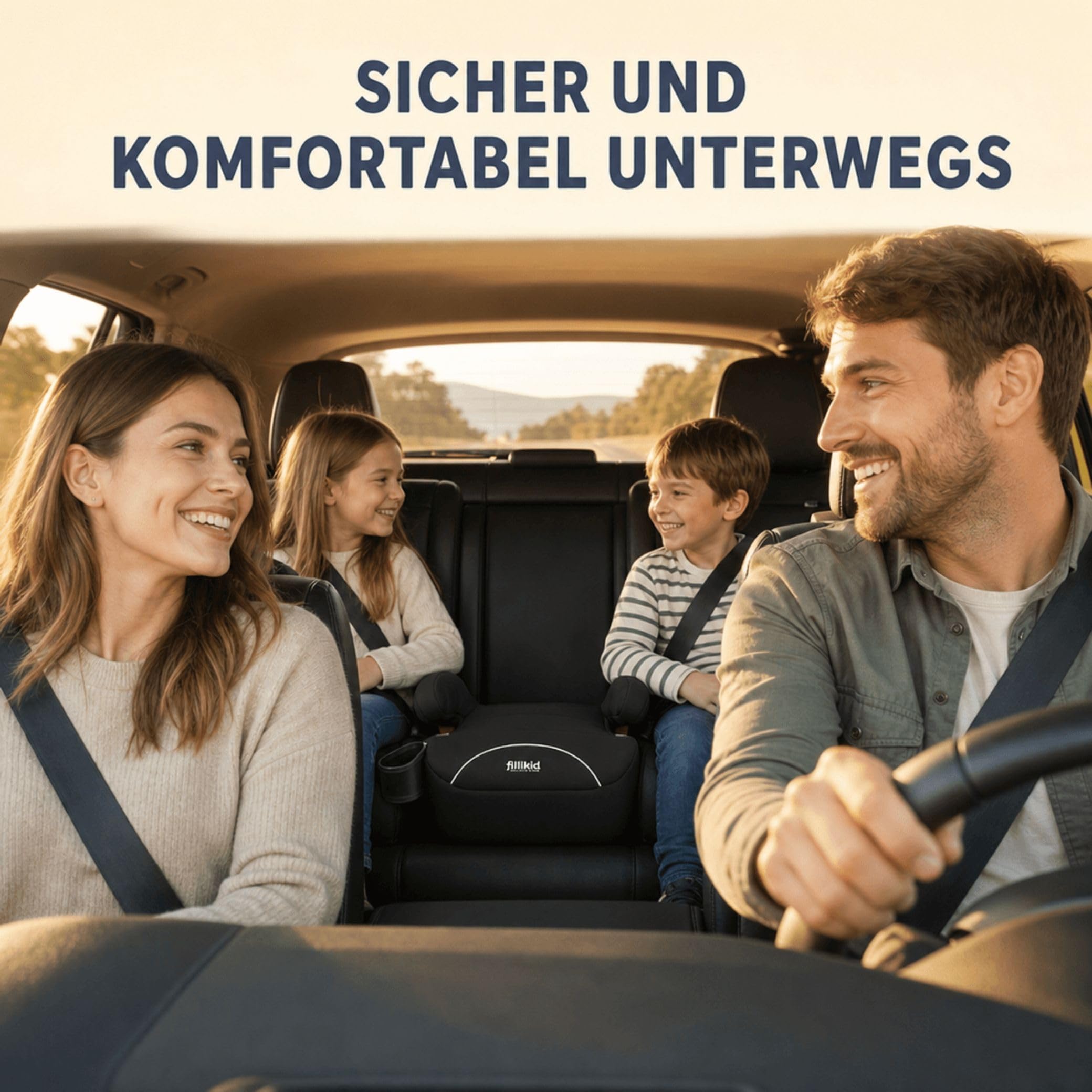 Fillikid Kindersitzerhöhung ohne Isofix, Reboarder | Für Kinder 6-12 Jahre, 125-150cm (ca. 22-36kg)