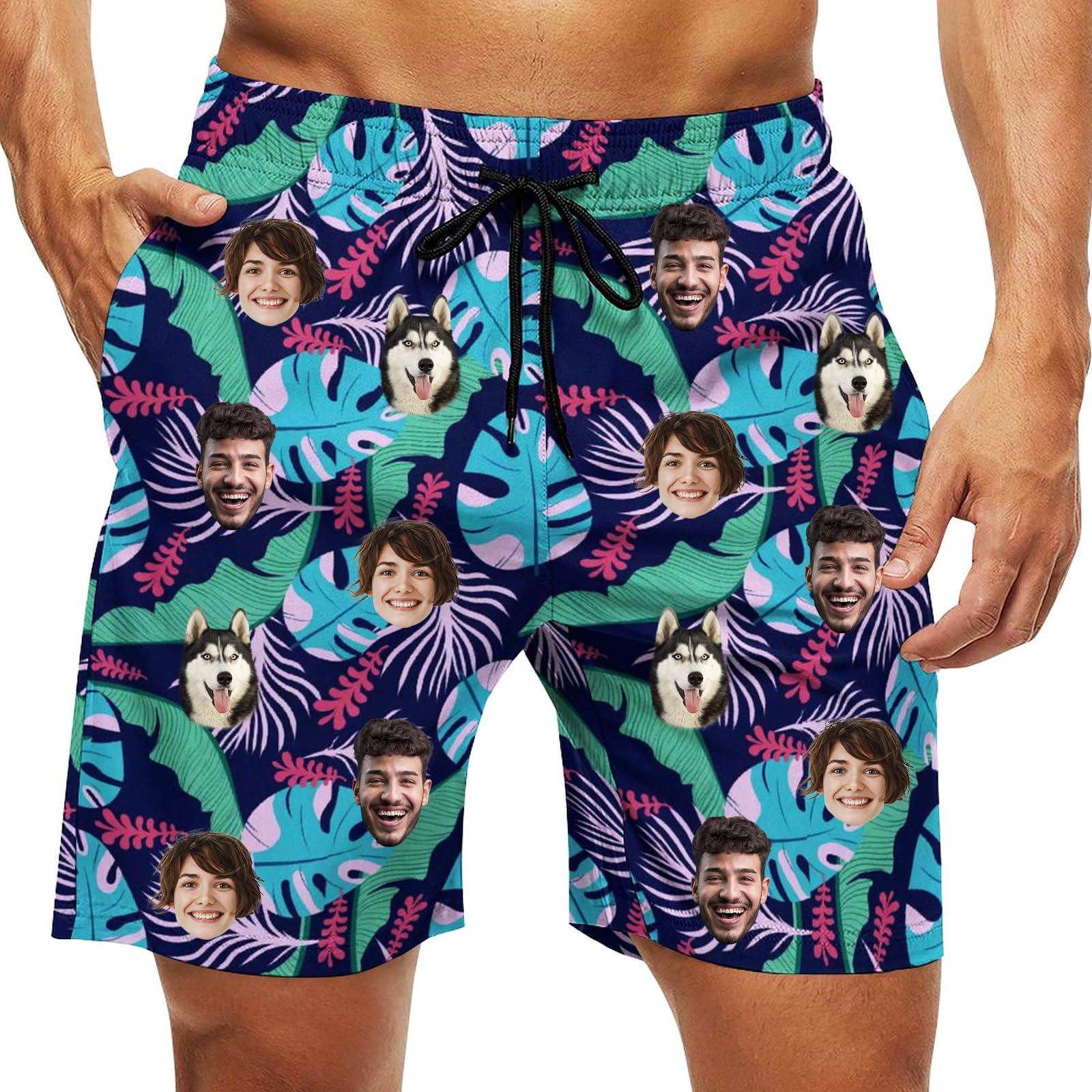Custom Swim Trunks Men Personalized Funny Swim Beach Shorts with Faces on Them Custom Birthday Gifts for Men